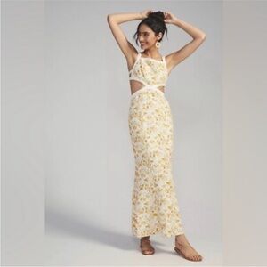 Anthropologie Floral Cut-Out Maxi Dress